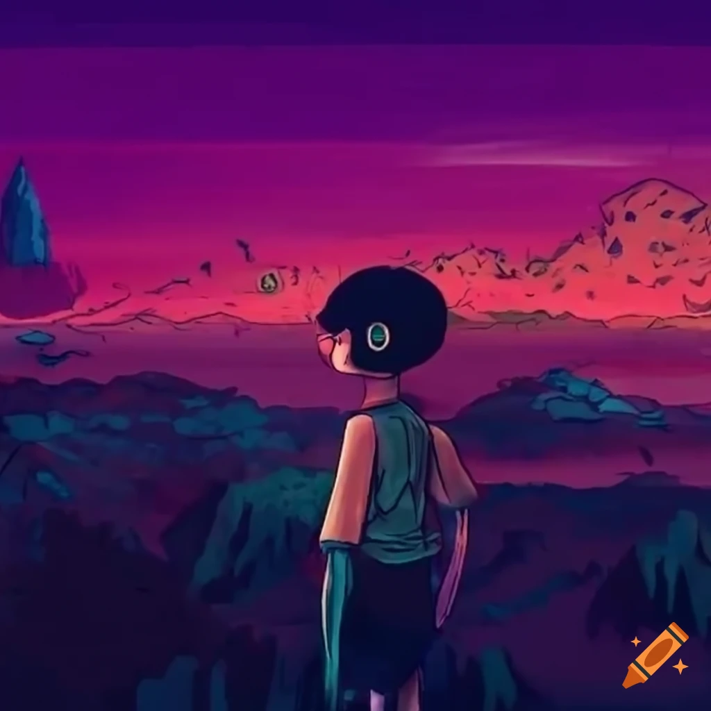Surreal landscape inspired by Omori game with vibrant colors