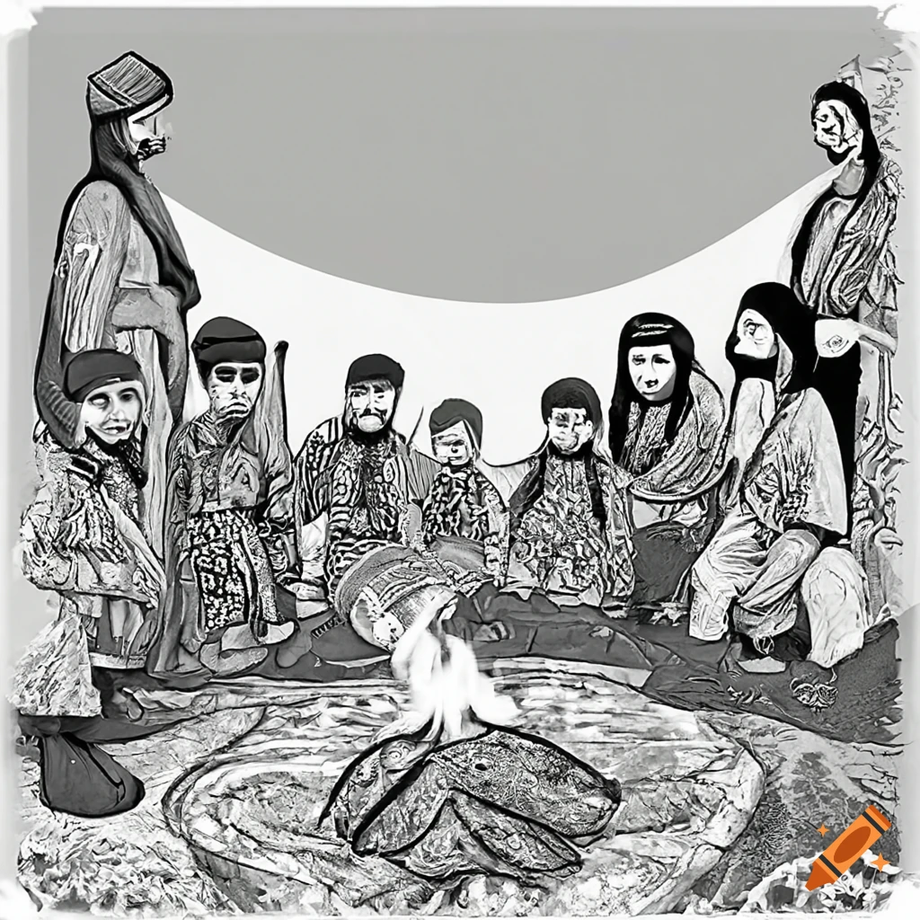 Kurdish villagers dancing around a campfire during Newruz Festival