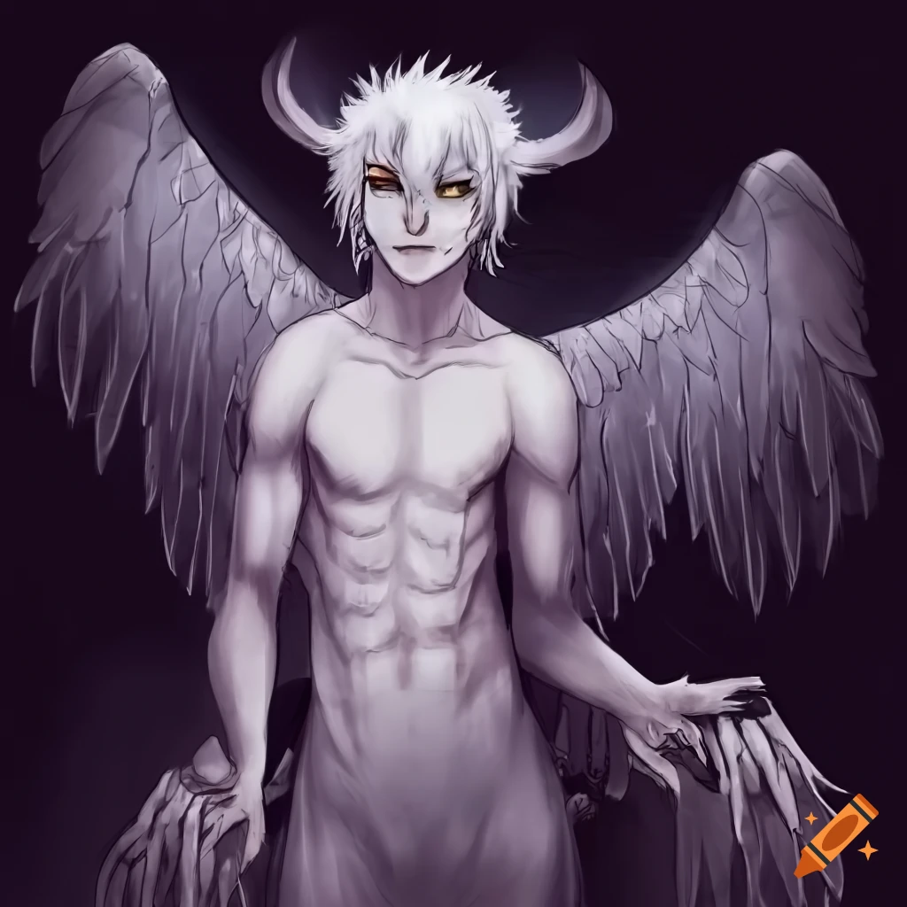 Human with wings instead of arms, feathered legs, large claws for feet, and an owl tail