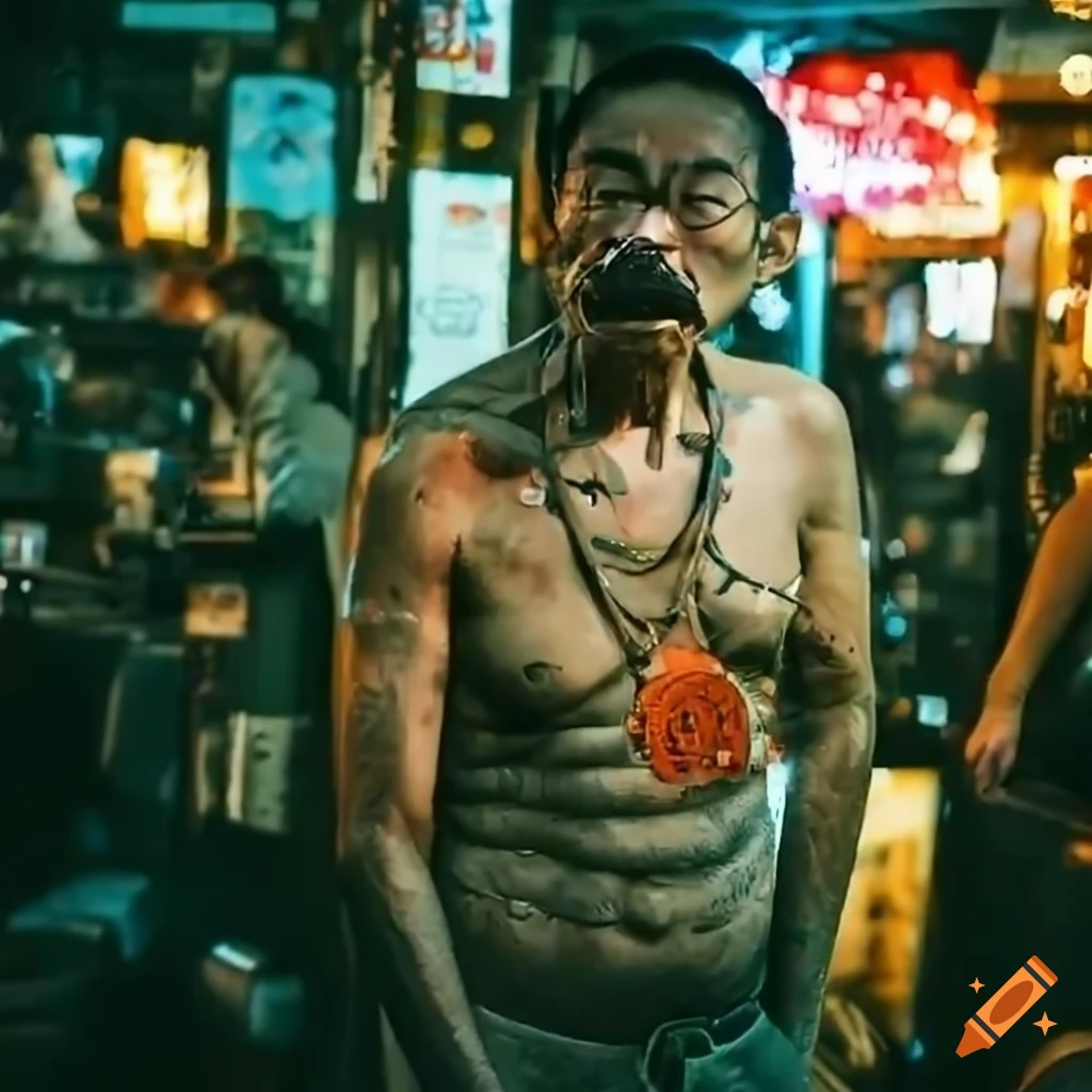 Cyberpunk scene depicting impoverished individuals