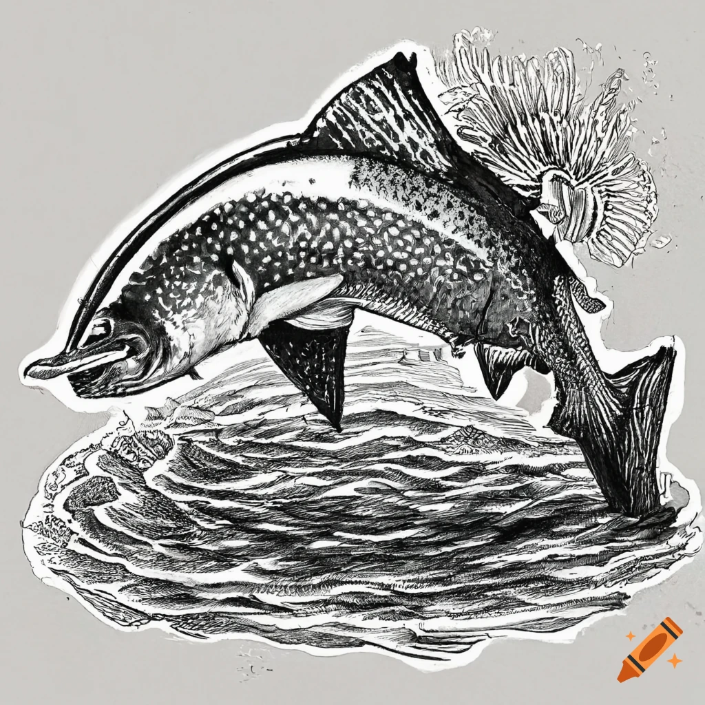 Salmon playing golf in detailed ink drawing on Craiyon