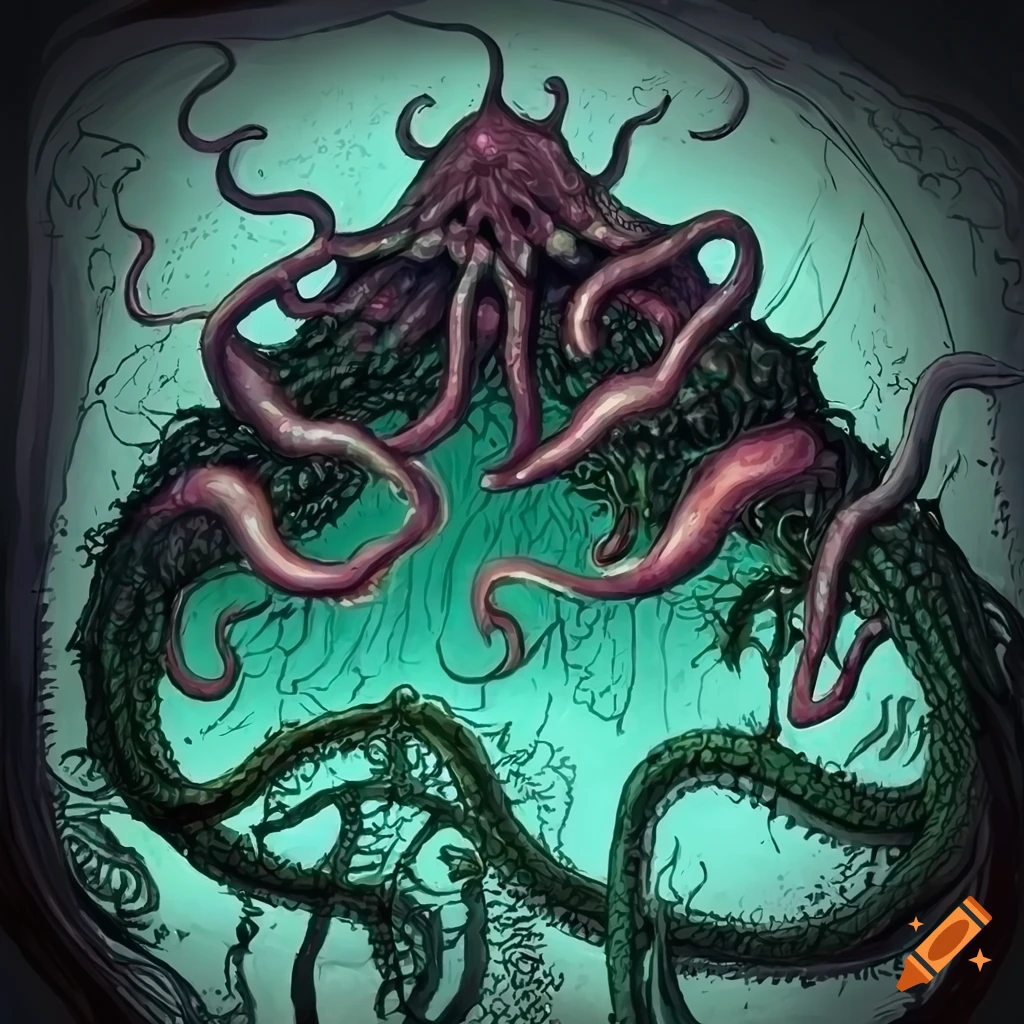 Lovecraftian Cthulu inspired by H.R. Geiger's style