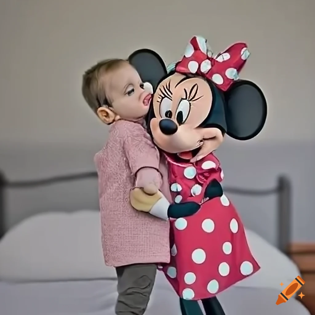 Minnie Mouse comforting and putting a boy to bed in a charming bedroom