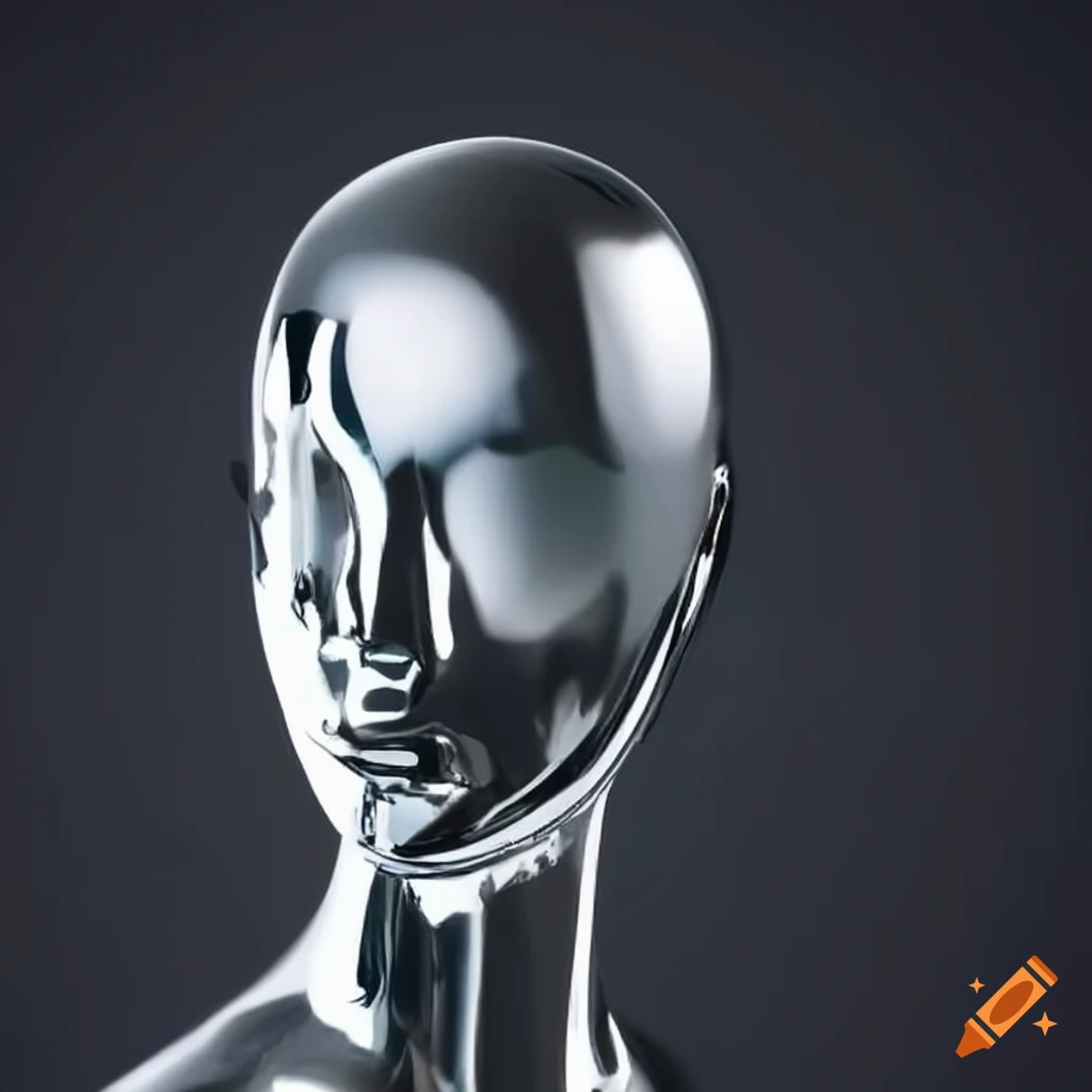 Chrome mannequin glancing to the side