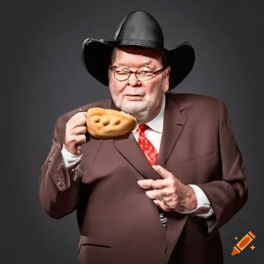 Wwe commentator jim ross enjoying a biscuit with gravy on Craiyon