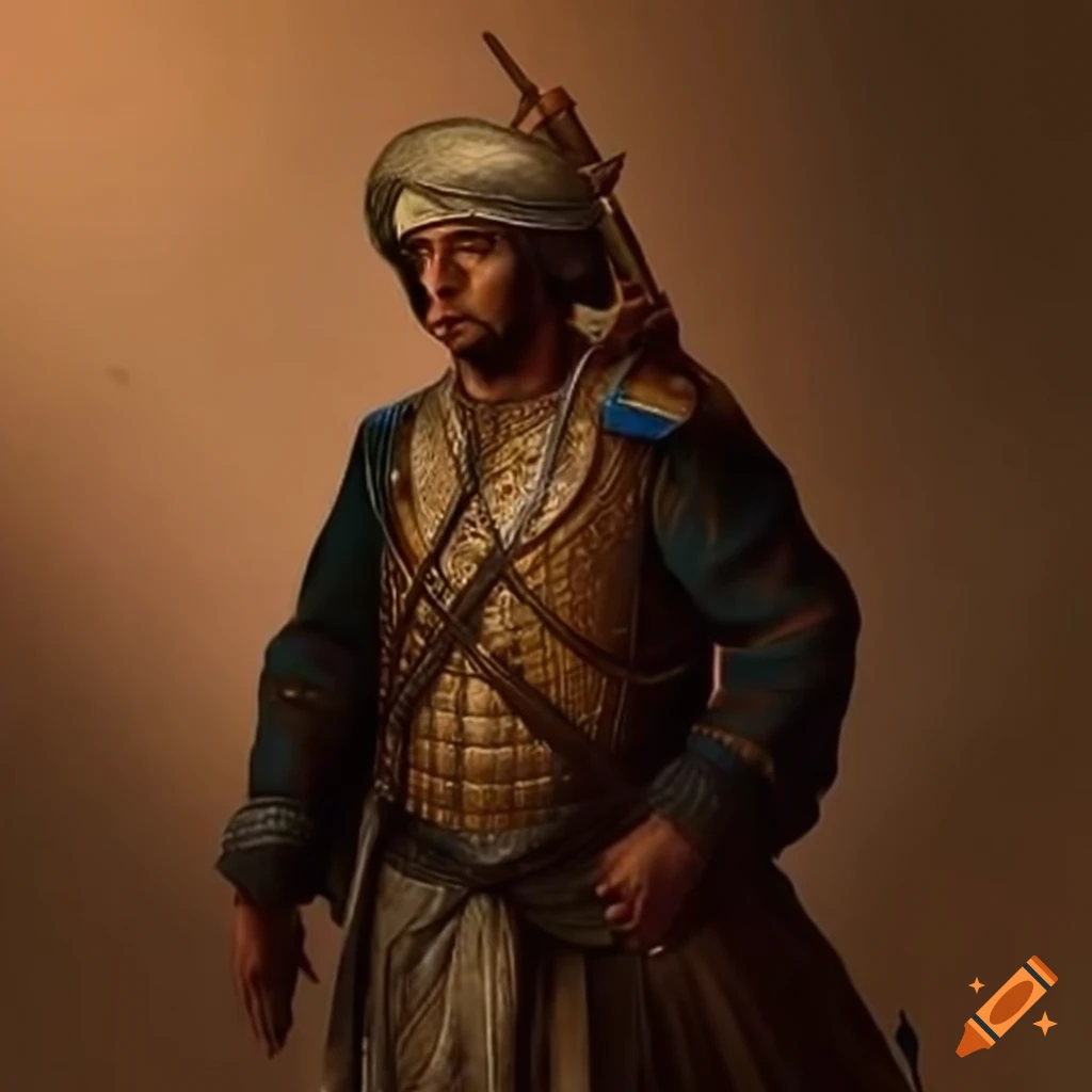 Algerian man in traditional attire confronting European colonial soldiers