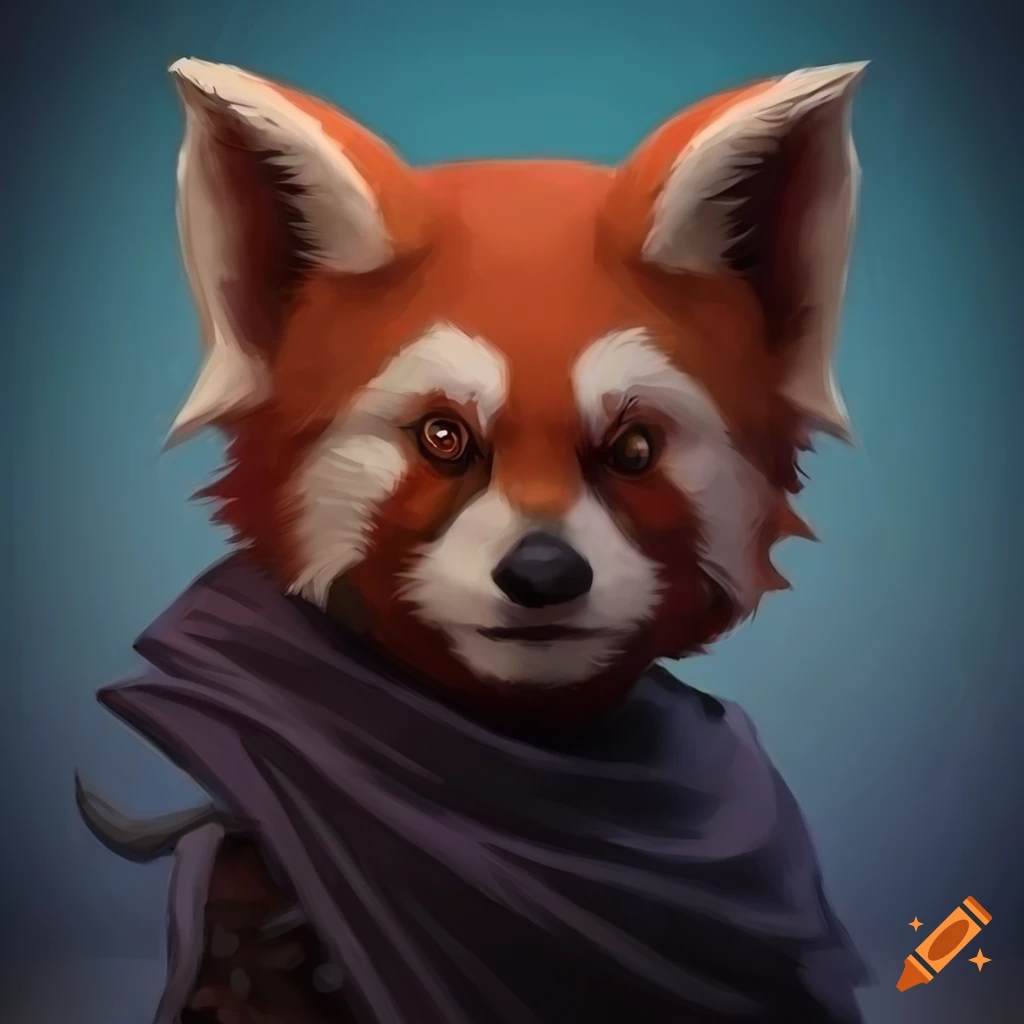 Stylized portrait of a red panda inspired by Disco Elysium game art