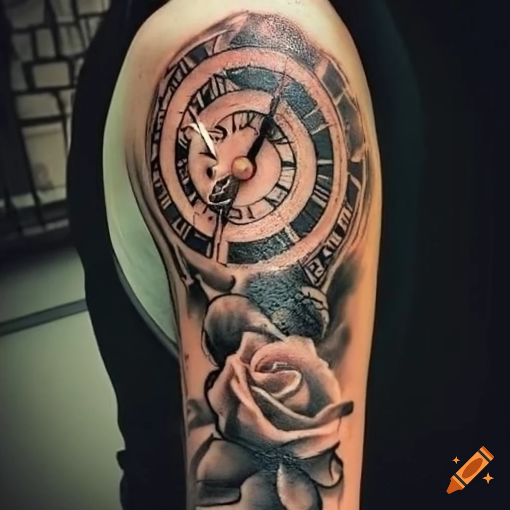 Yuna Tattoo - Rose, Clock and anchor forearm tattoo sleeve... | Facebook