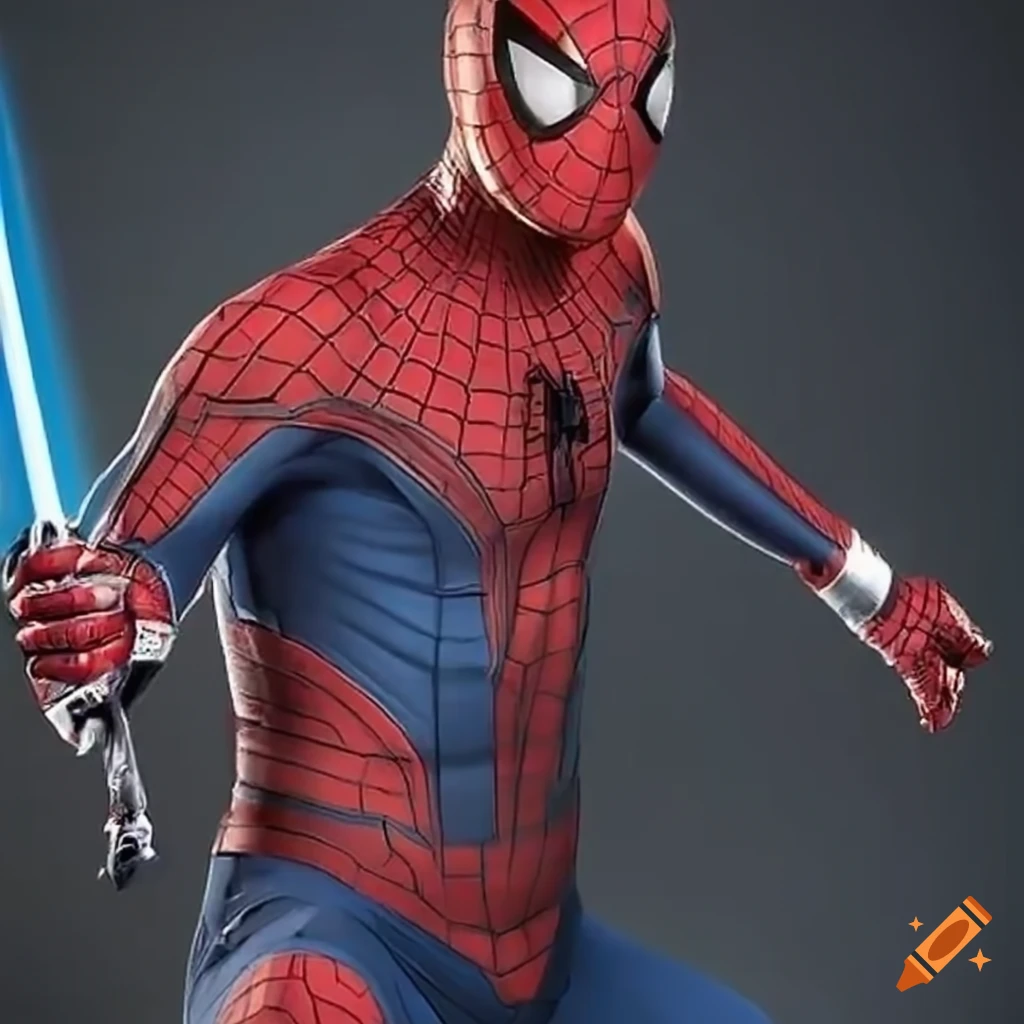 Spider-man wielding a lightsaber on Craiyon
