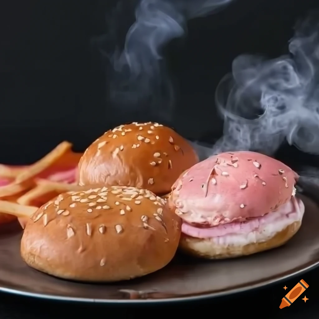 Plate of pink hamburgers with pink fries in a unique presentation
