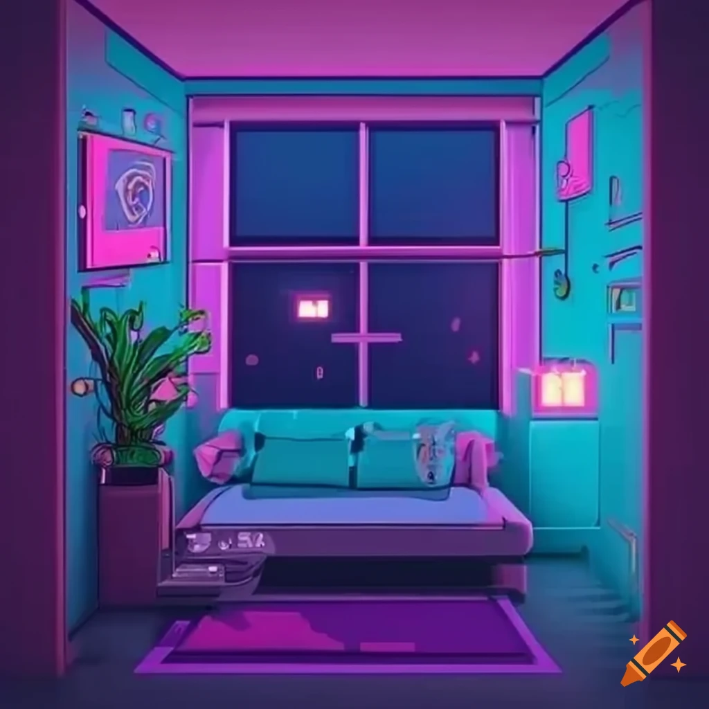 Lofi vaporwave apartment with plants decor on Craiyon