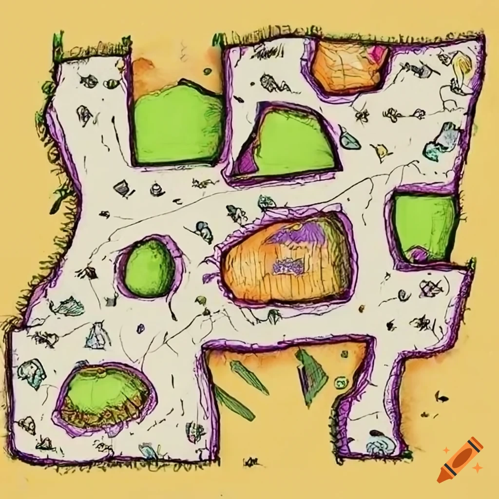 Fantasy map layout of a broken bridge across 300 feet in 5 foot squares