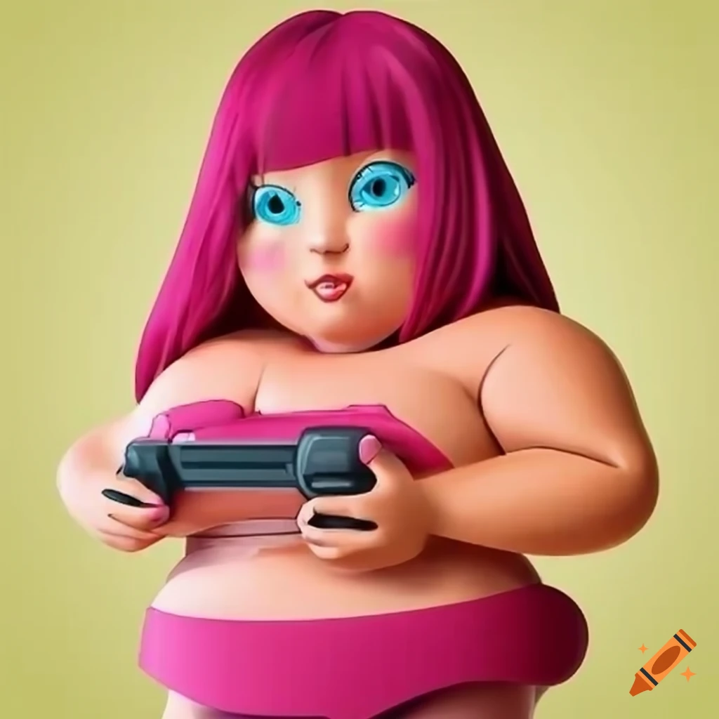 Funny cartoon overweight female gamer character