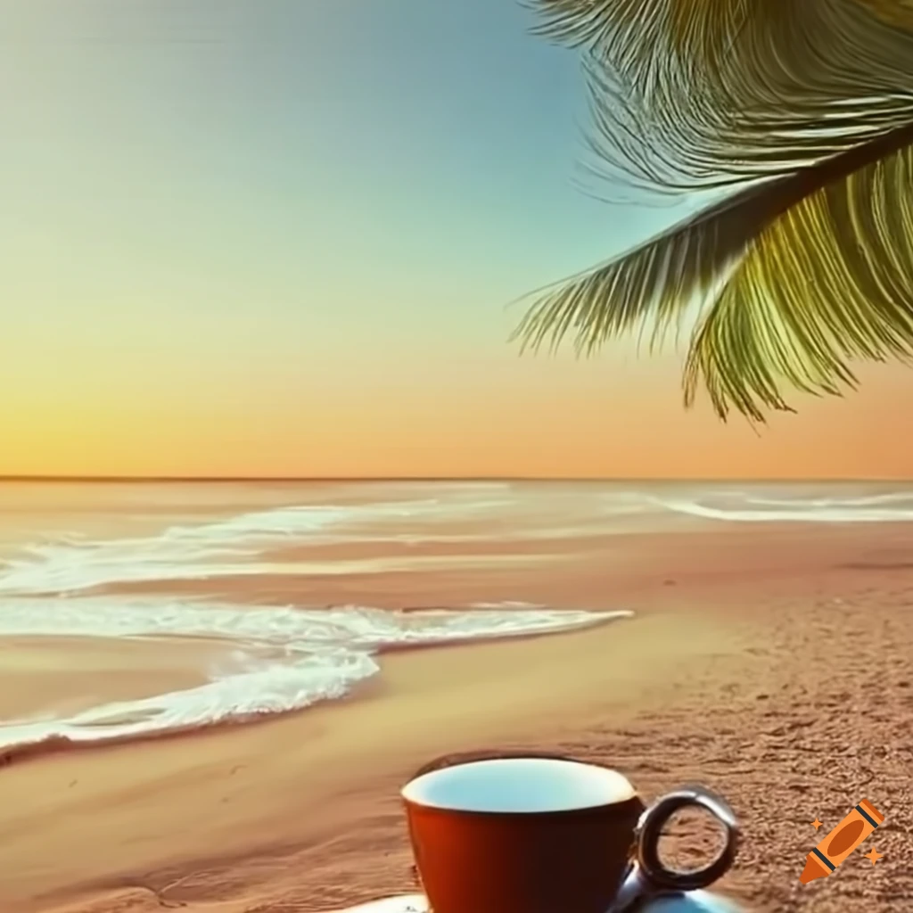 Beach scene with tea in the morning