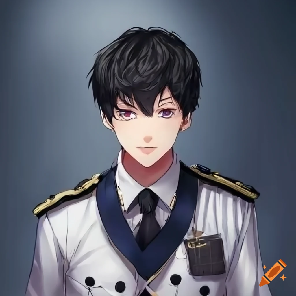 Anime character with black hair in french navy uniform on Craiyon