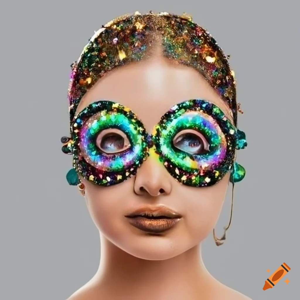 Decorated radiation mask with nature and rainbow glitter on Craiyon