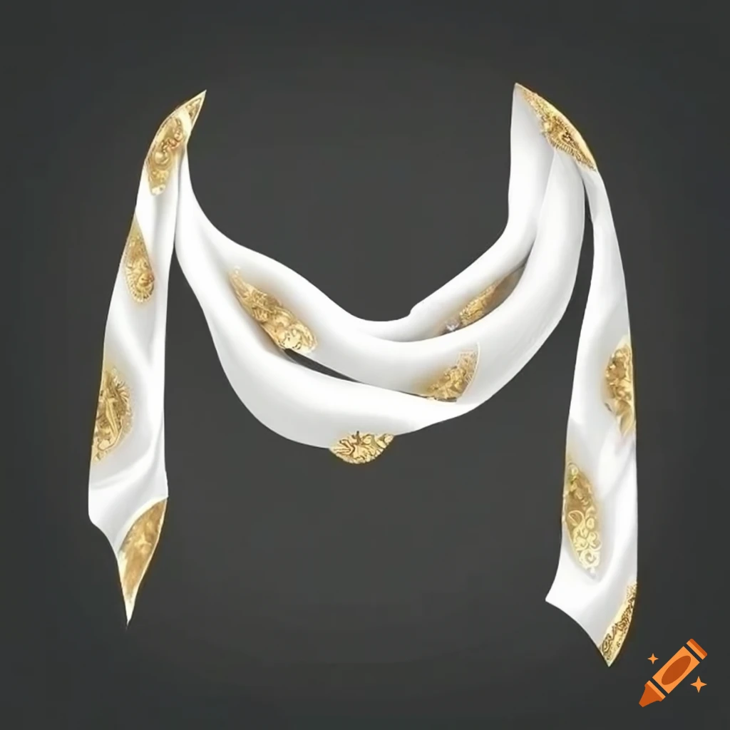White silk scarf with golden embroidery