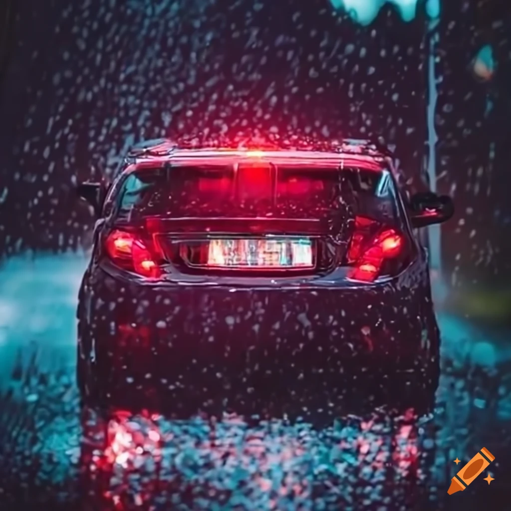 Car taillights in the rain at dusk