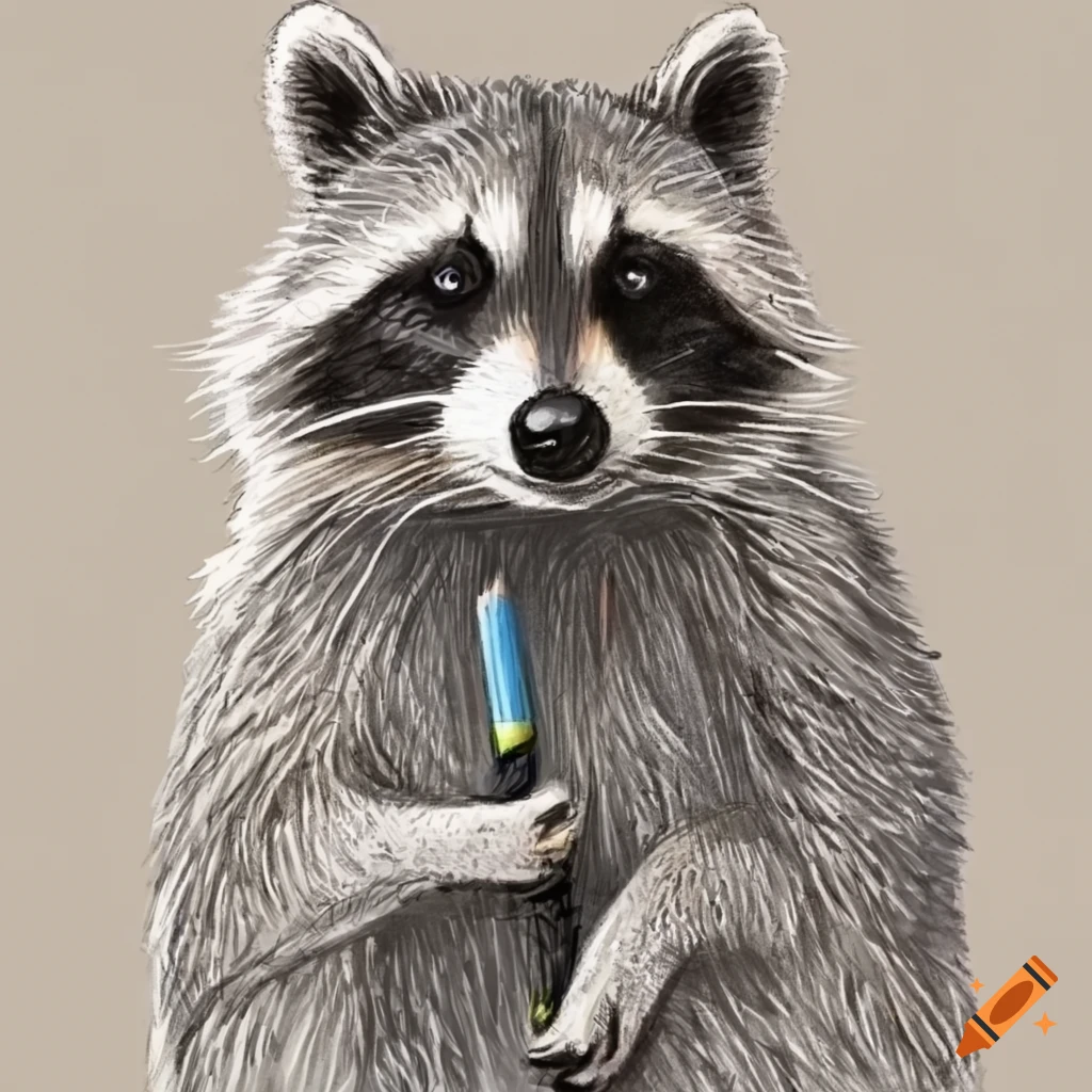 Raccoon drawing with a pencil