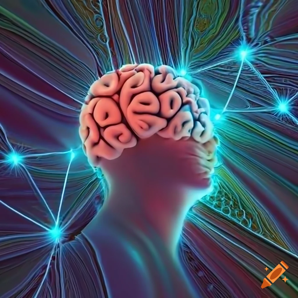 Close-up of intricate brain network with person contemplating