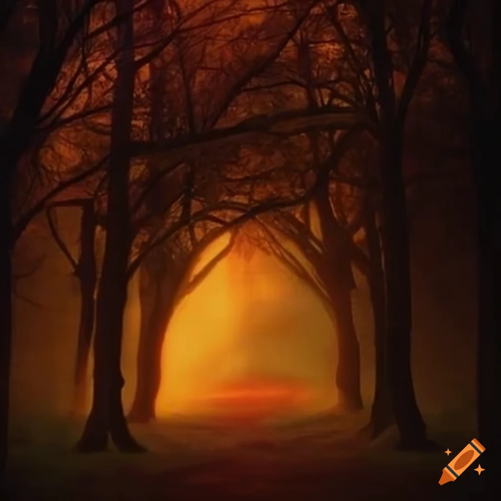 Elegiac pastoral scene with warm twilight glow