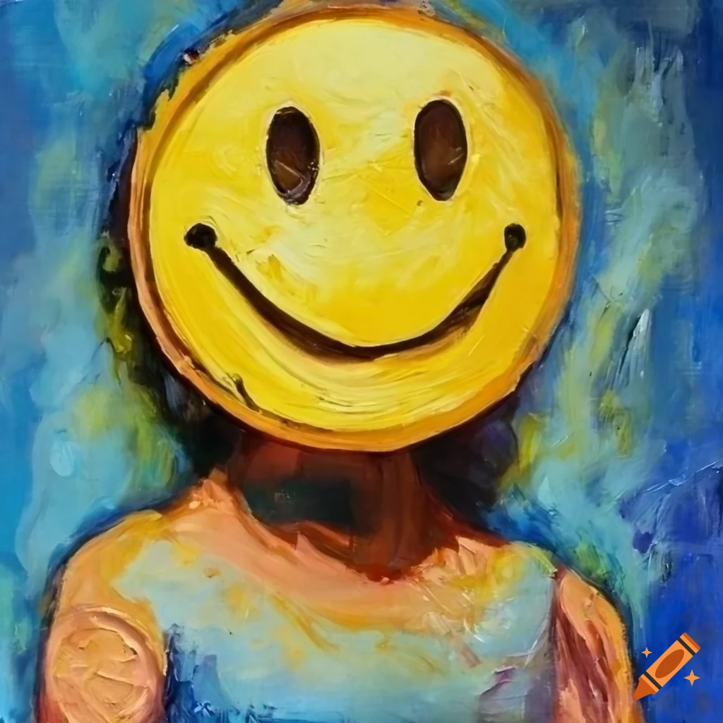 Vintage yellow smiley face oil painting