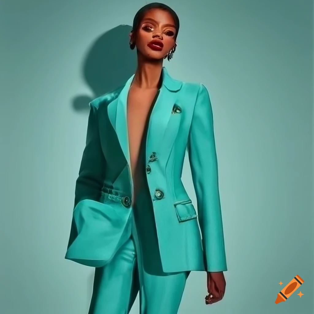 Fashionable rich ladies in turquoise and green attire at a New York store