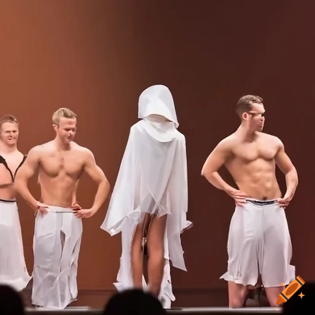 Young muscular man in torn white choir robes at the rodeo