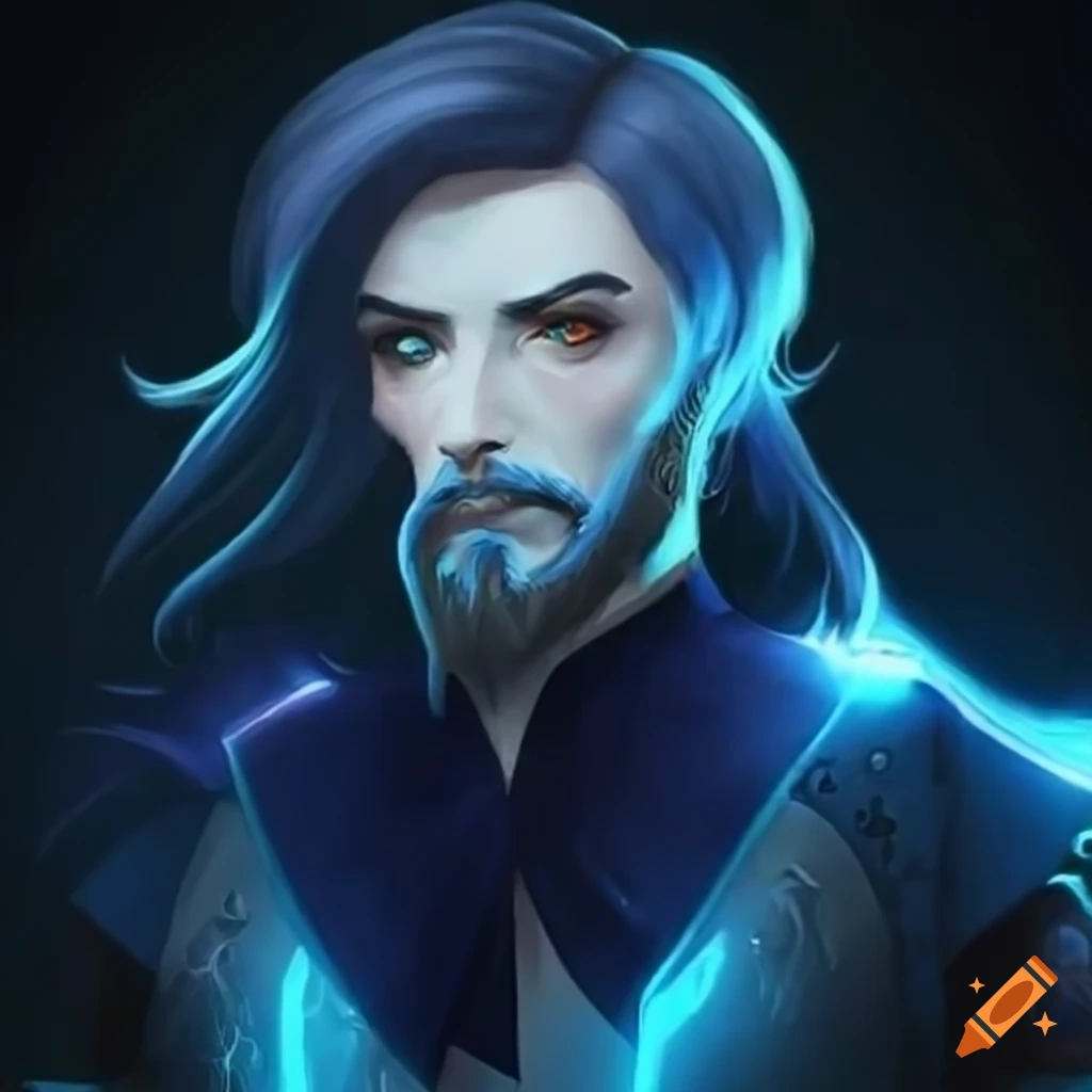 Powerful and mysterious mage with a wizard's staff and magical aura