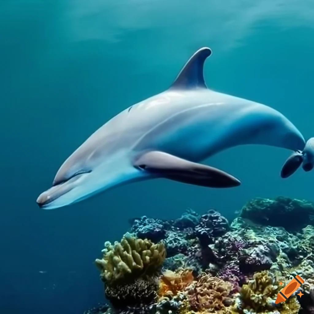 Illustration of a playful dolphin named Delilah in the vast ocean