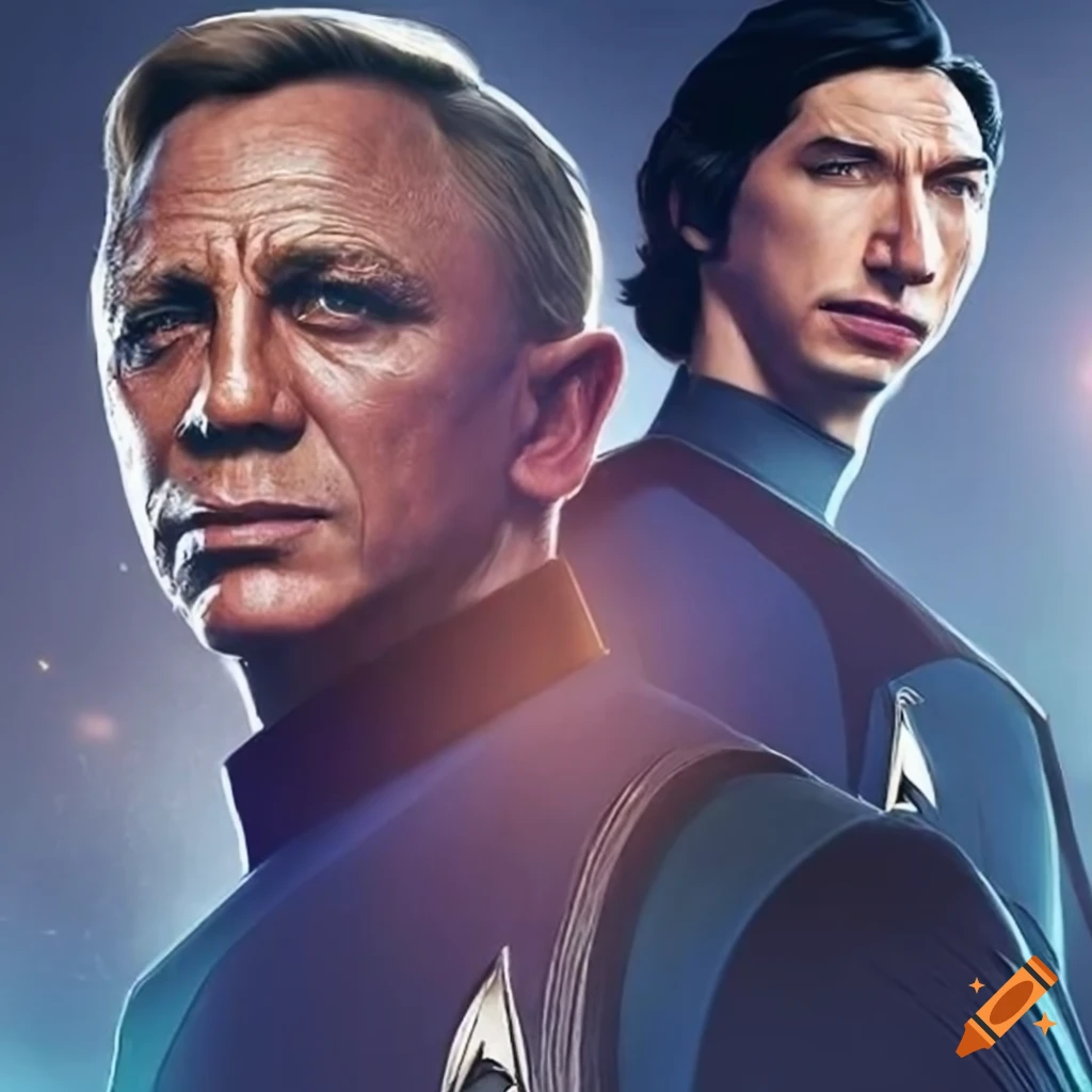 Daniel craig and adam driver as heroic starfleet captains in star trek discovery style poster on