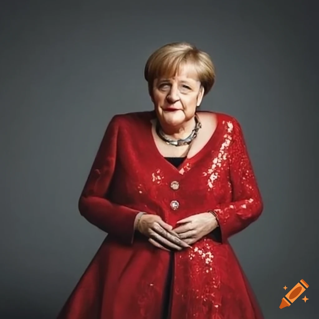 Chancellor angela merkel in a red sequin gown exuding elegance on Craiyon