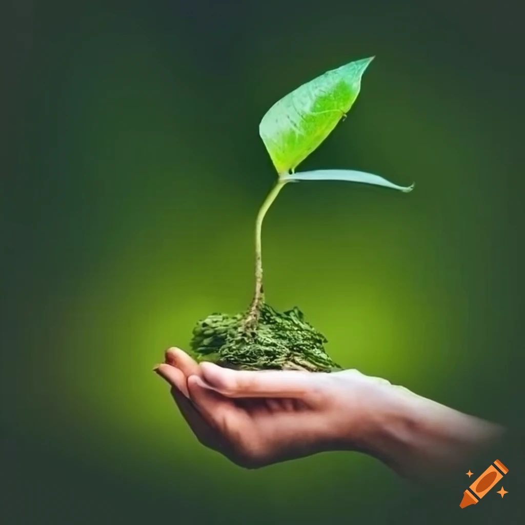 Tender green sapling growing in hands