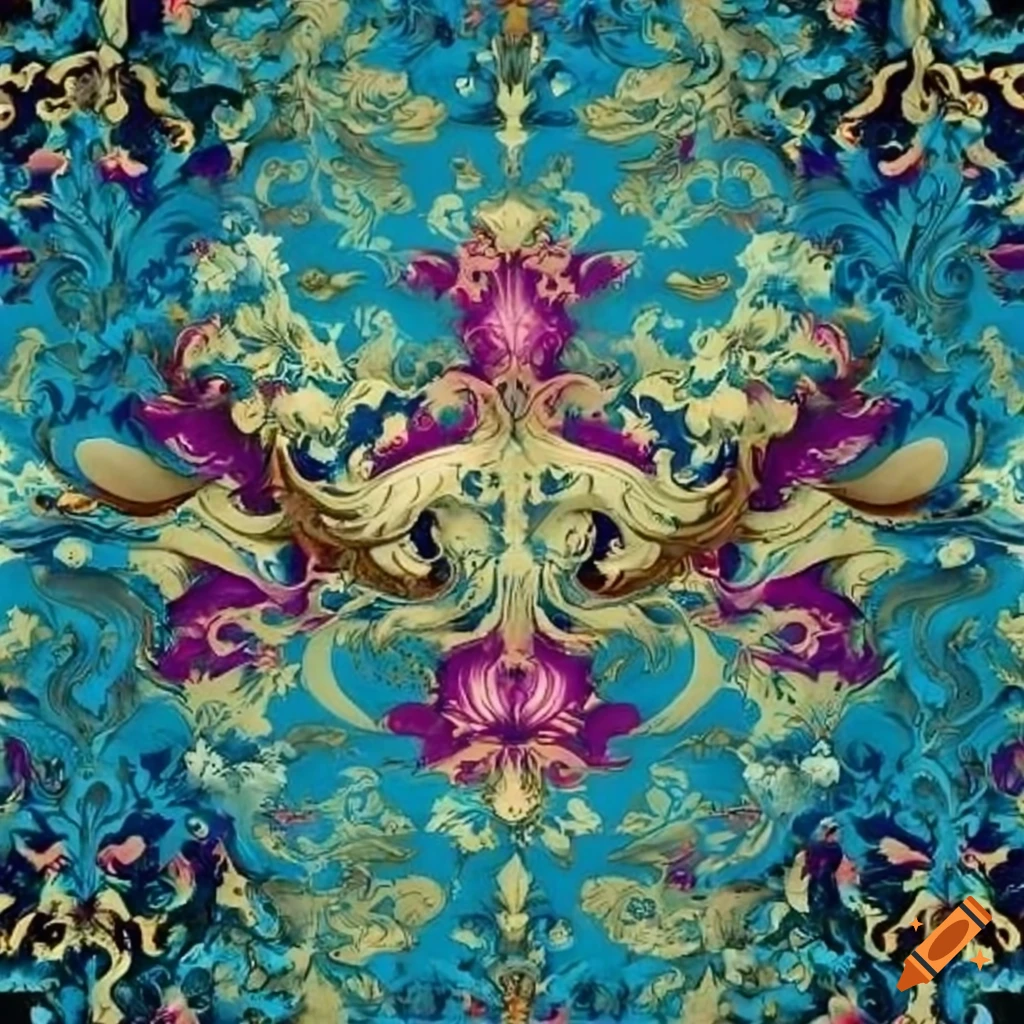 Symmetrical rococo bird pattern in French colors