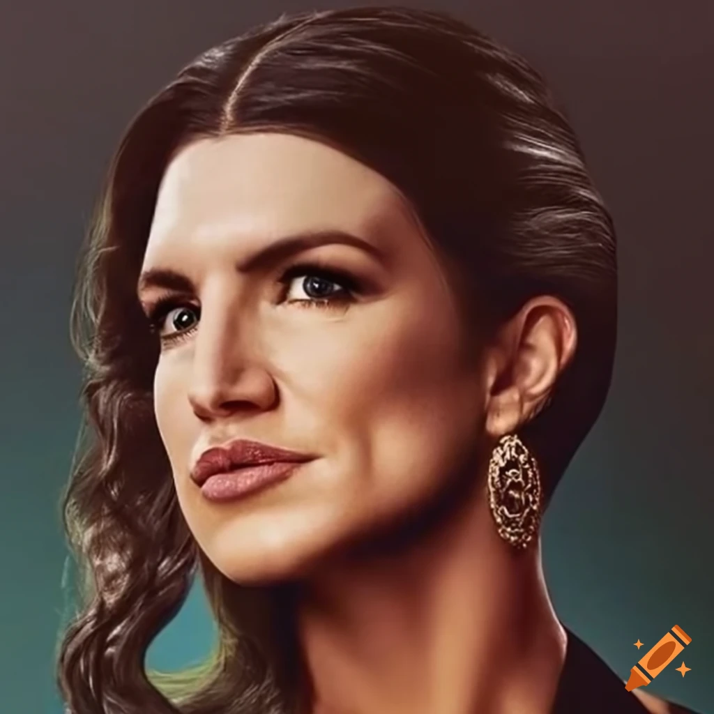 Detailed metallic art deco poster of actress gina carano on Craiyon