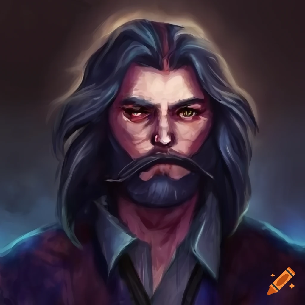 Powerful and mysterious mage with short salt-and-pepper beard
