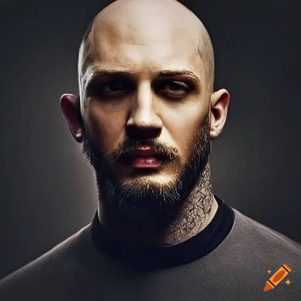 Tom hardy with bald head and beard in casual style on Craiyon