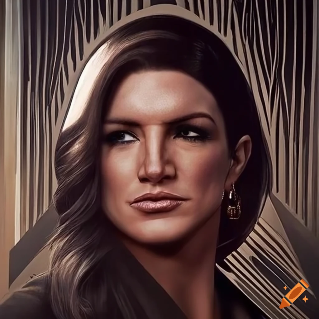 Detailed metallic style poster of actress gina carano on Craiyon