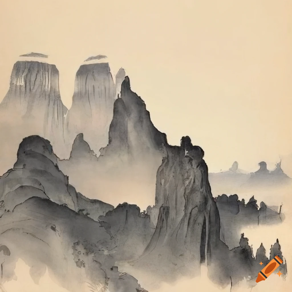 Grand canyon in chinese brush and ink style from song dynasty on Craiyon