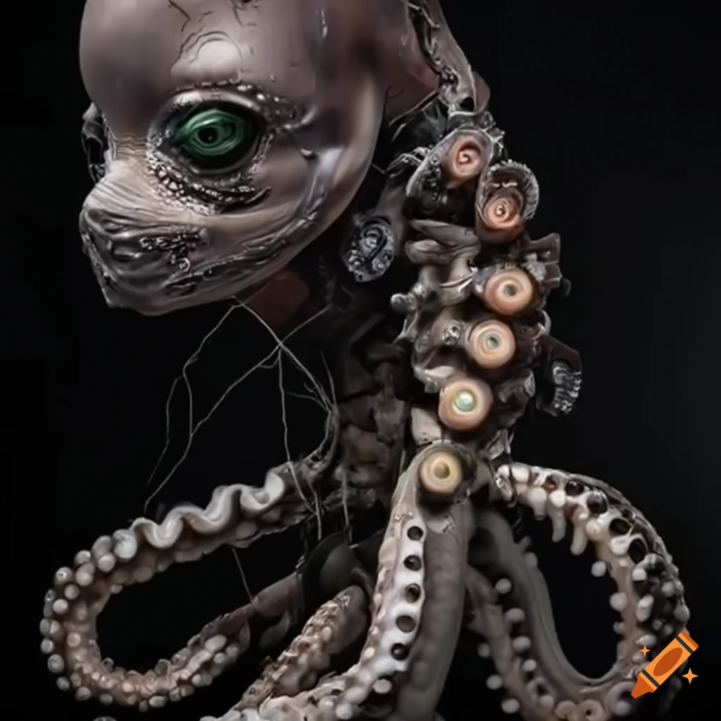 Disturbing mech robot with kraken-inspired features and octopus-like head