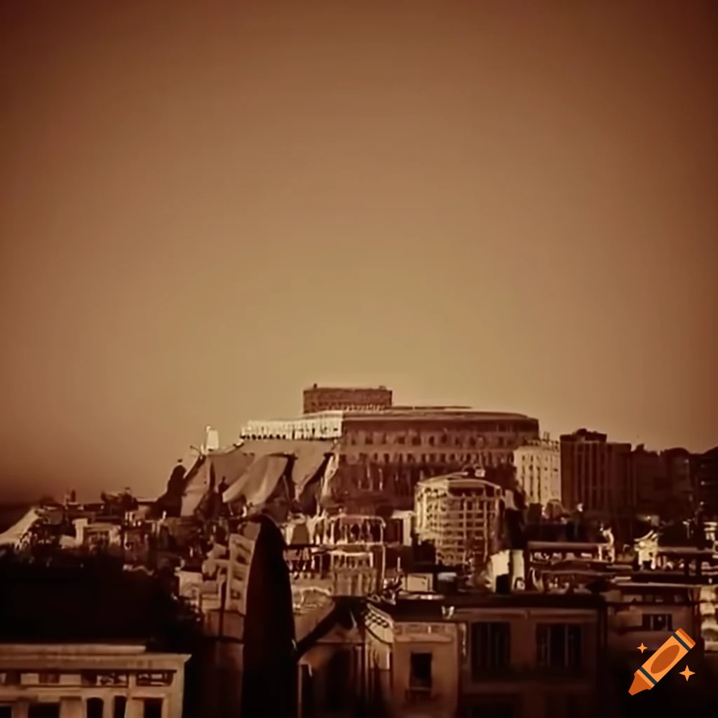 Vintage sepia footage of a Hellenic city