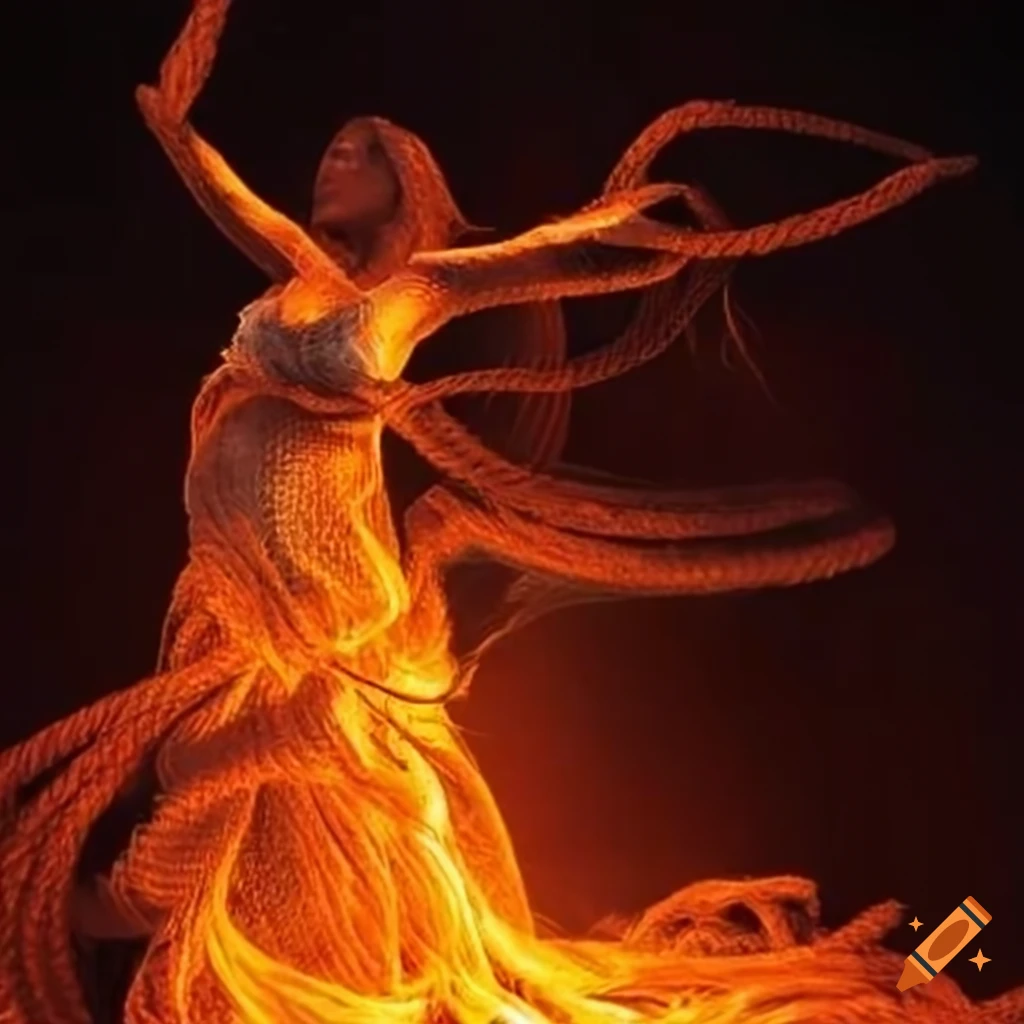 Flames dancing on a coiled rope on Craiyon