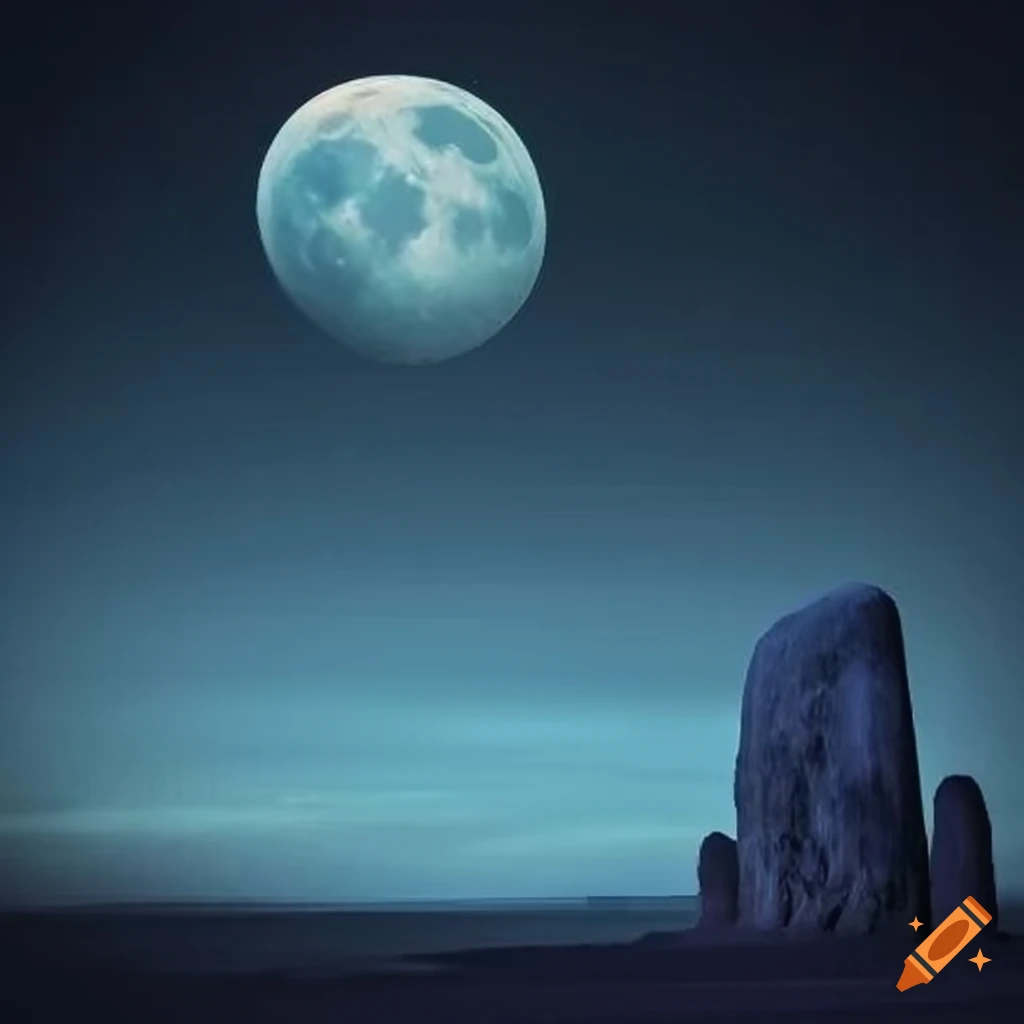 Cromlech under the moon in darkness
