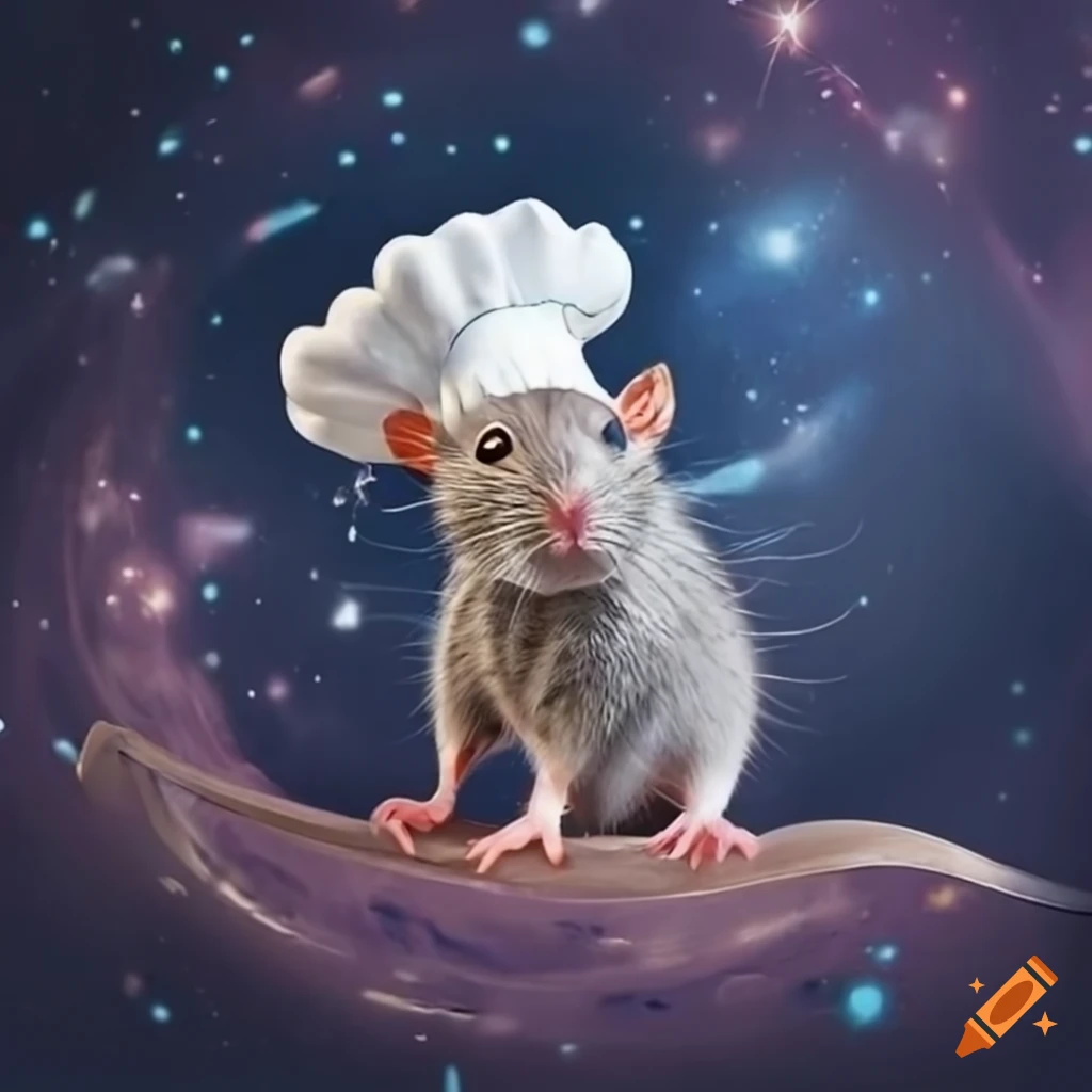 Rat wearing a chef hat in space on Craiyon