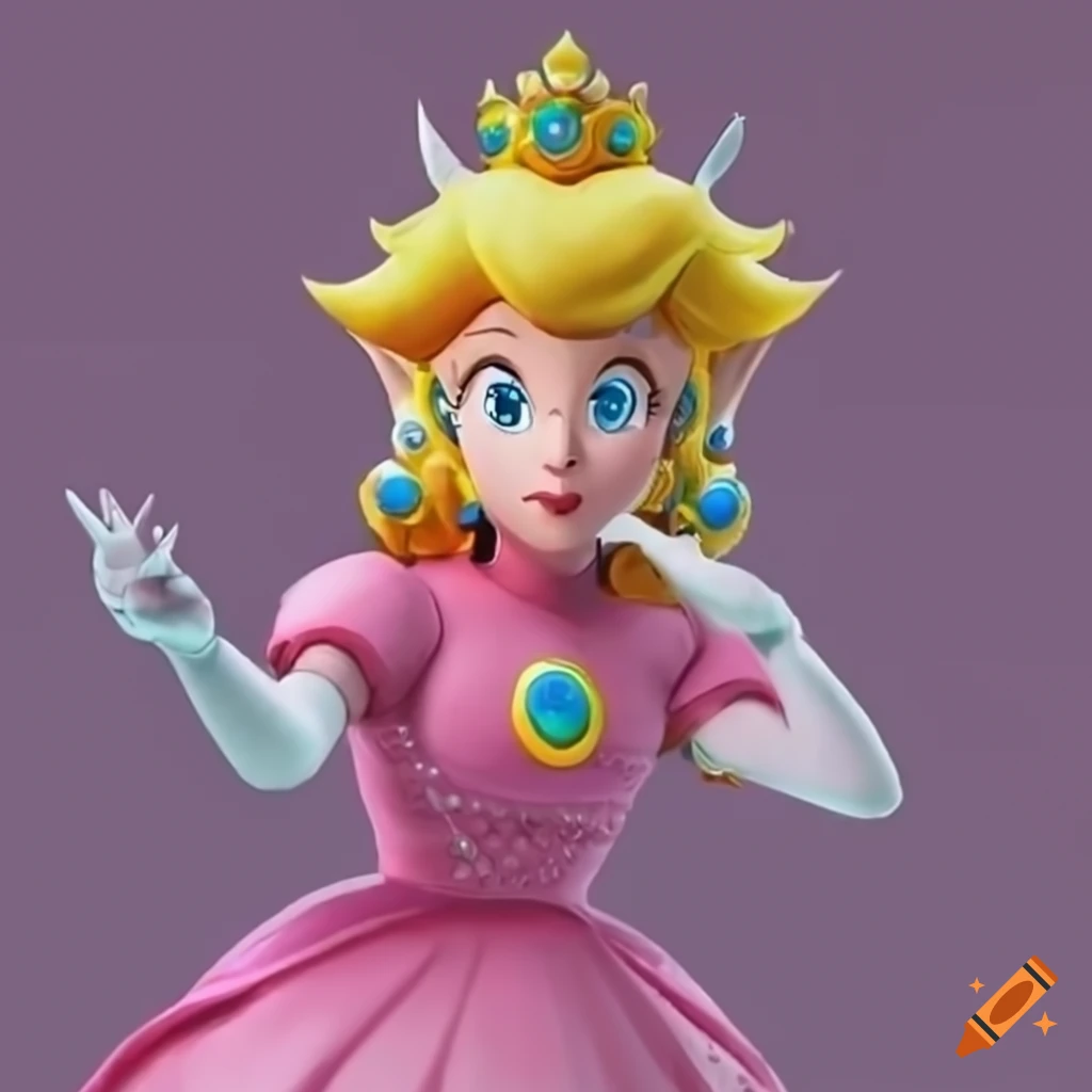 Princess Peach and Link in pink ballgowns posing together on Craiyon