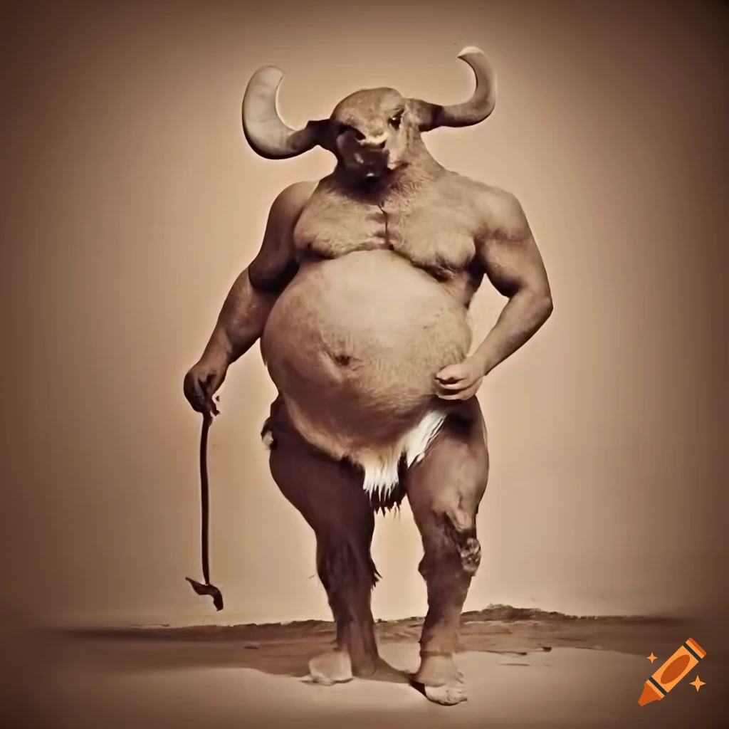 Vintage photo of a satiated minotaur