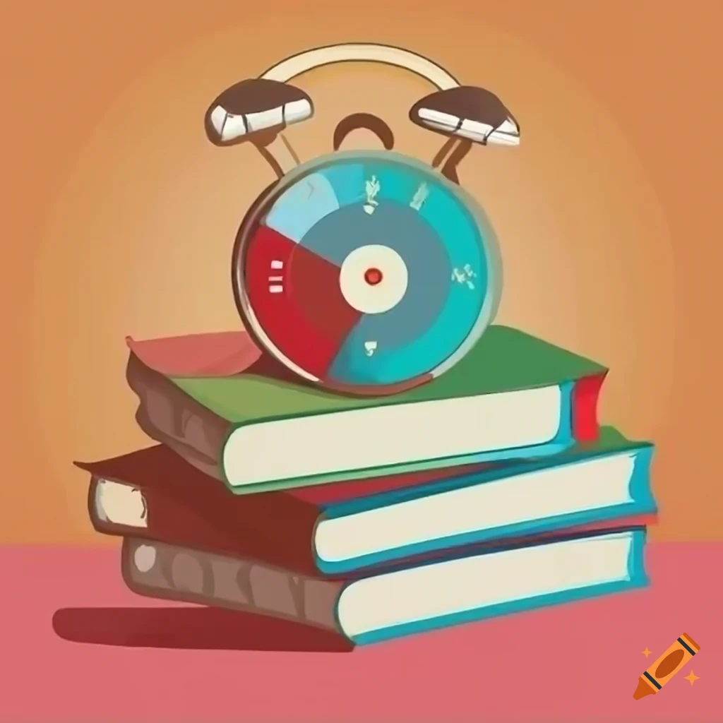 Stack of books with a countdown timer in vector style and pantone ...