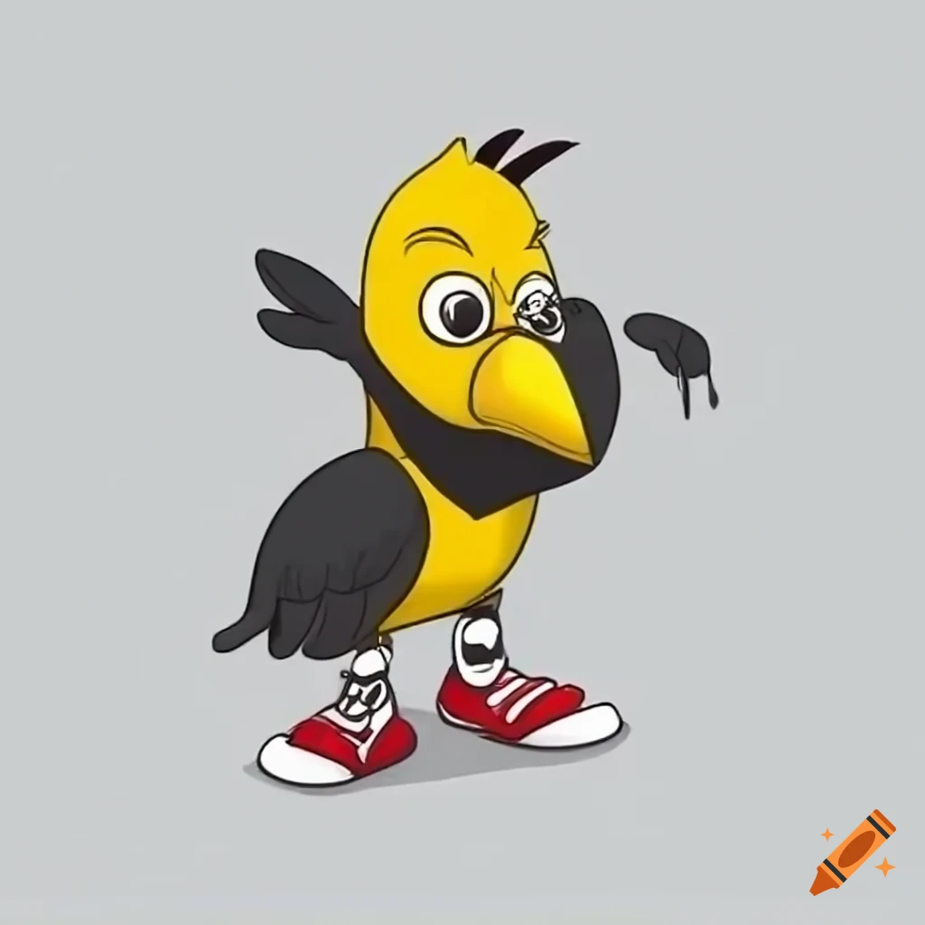 Colorful animated cartoon of an Olympic mascot bird in yellow and black