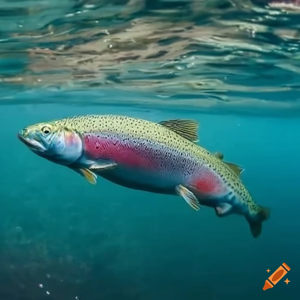Rainbow trout swimming out of a whale on Craiyon