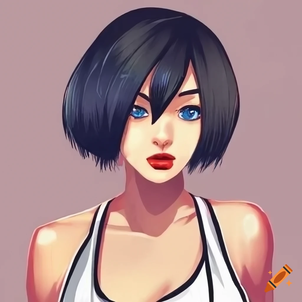 Comic Book Style Girl With Black Pixie Cut Hair And Blue Eyes In A White Basketball Jersey 2198